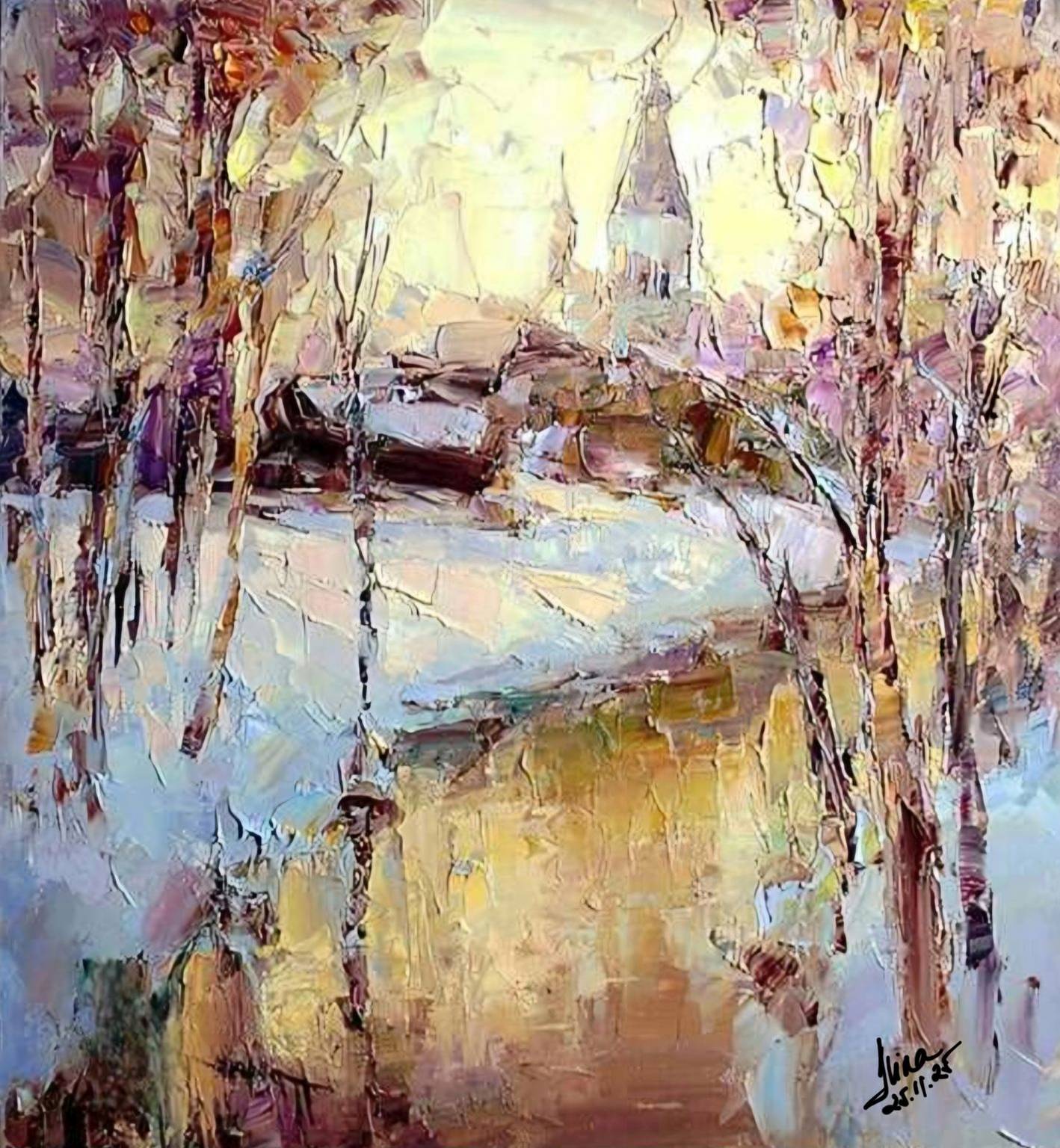 ArteDiAlina.com painting: Snow along the river